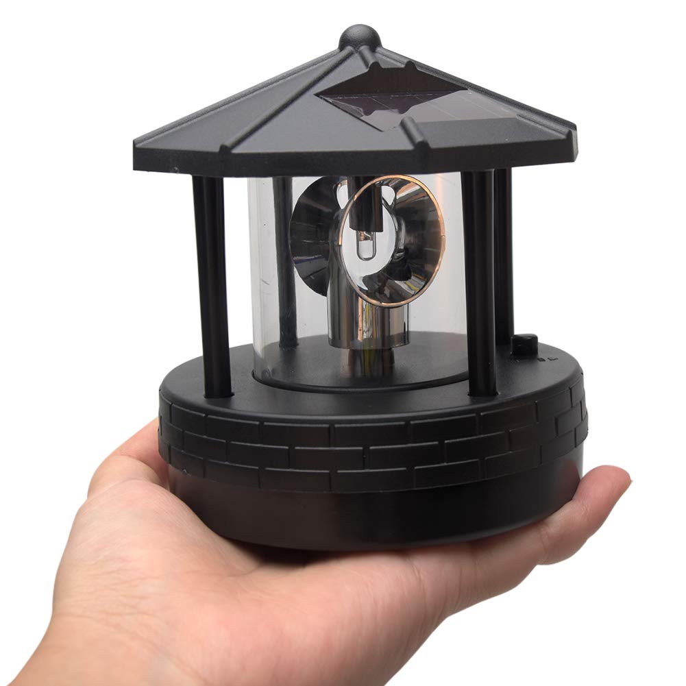 4.33inch LED Solar Powered Lighthouse IP44 Waterproof 360 Degree Rotating Lamp Black A773653