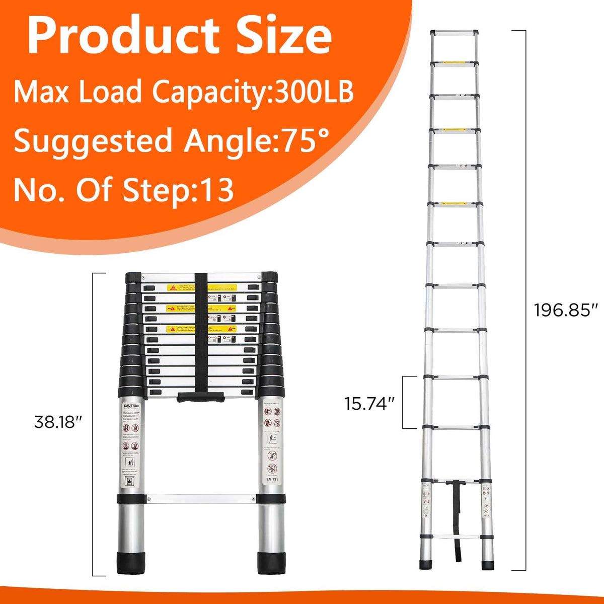 16.5 FT Aluminum Telescopic Ladder 330lbs Capacity H83595