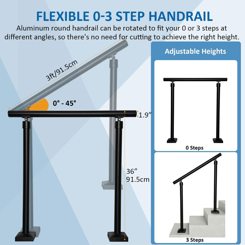 Aluminum Round Handrail for Steps & Stairs, 3ft E83721