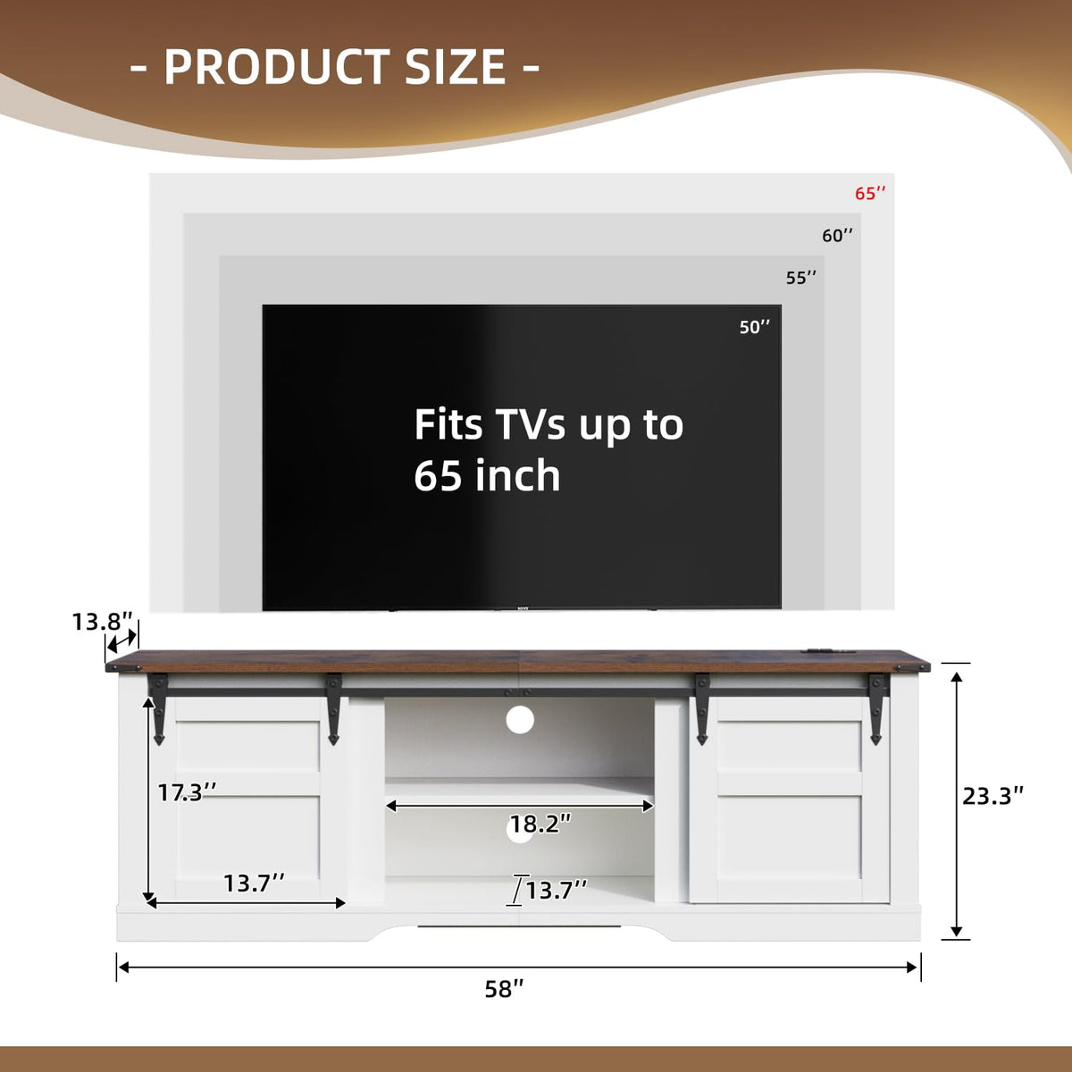 58" Farmhouse TV Stand with Sliding Barn Doors and Storage Cabinets V26811