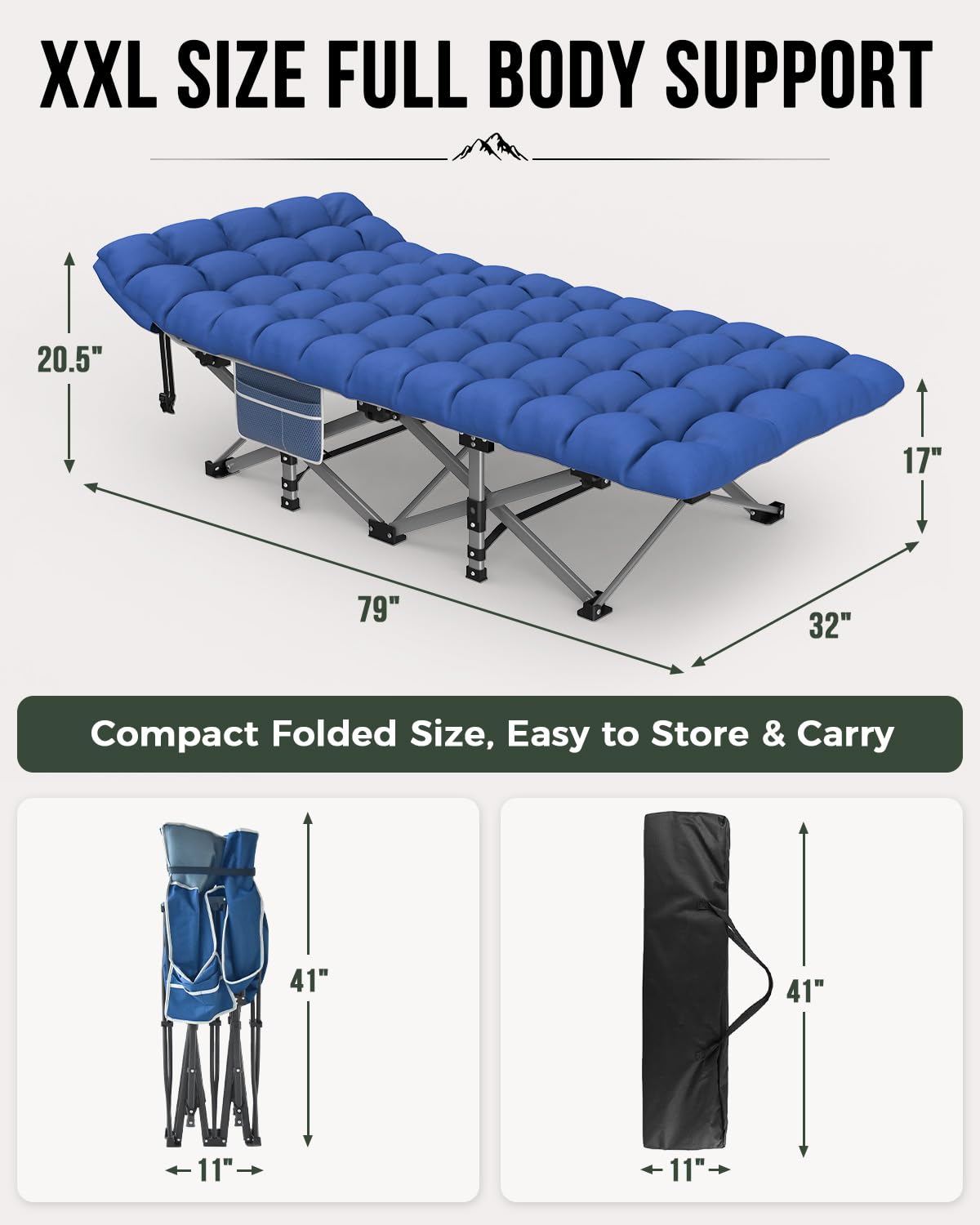 32in XXL Folding Camping Cot with Mattress O89819