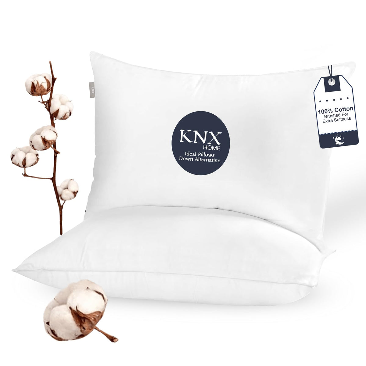 Soft Fluffy Queen Size Bed Pillows Set of 2 Cotton Cover V418