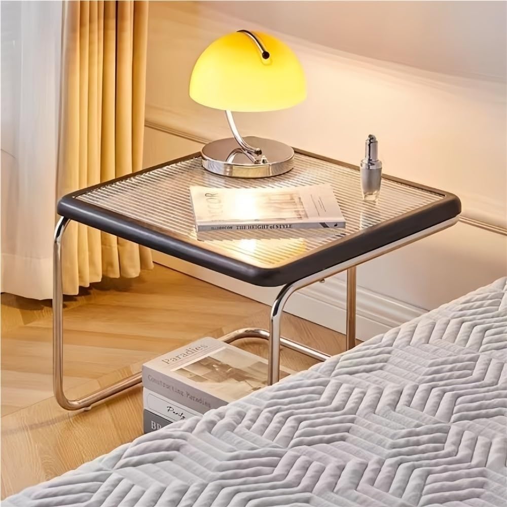 Set of 2 Square Nesting Coffee Tables Rattan Tempered Glass Brown D705559