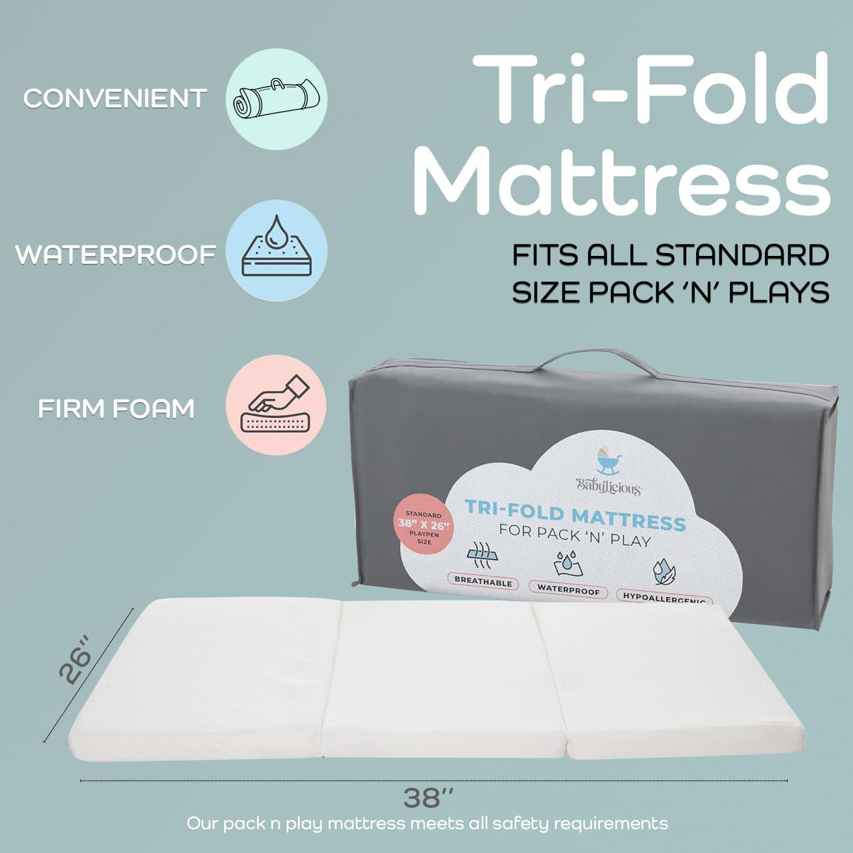 Pack and Play Mattress Topper 38" x 26" Trifold Foam C4447