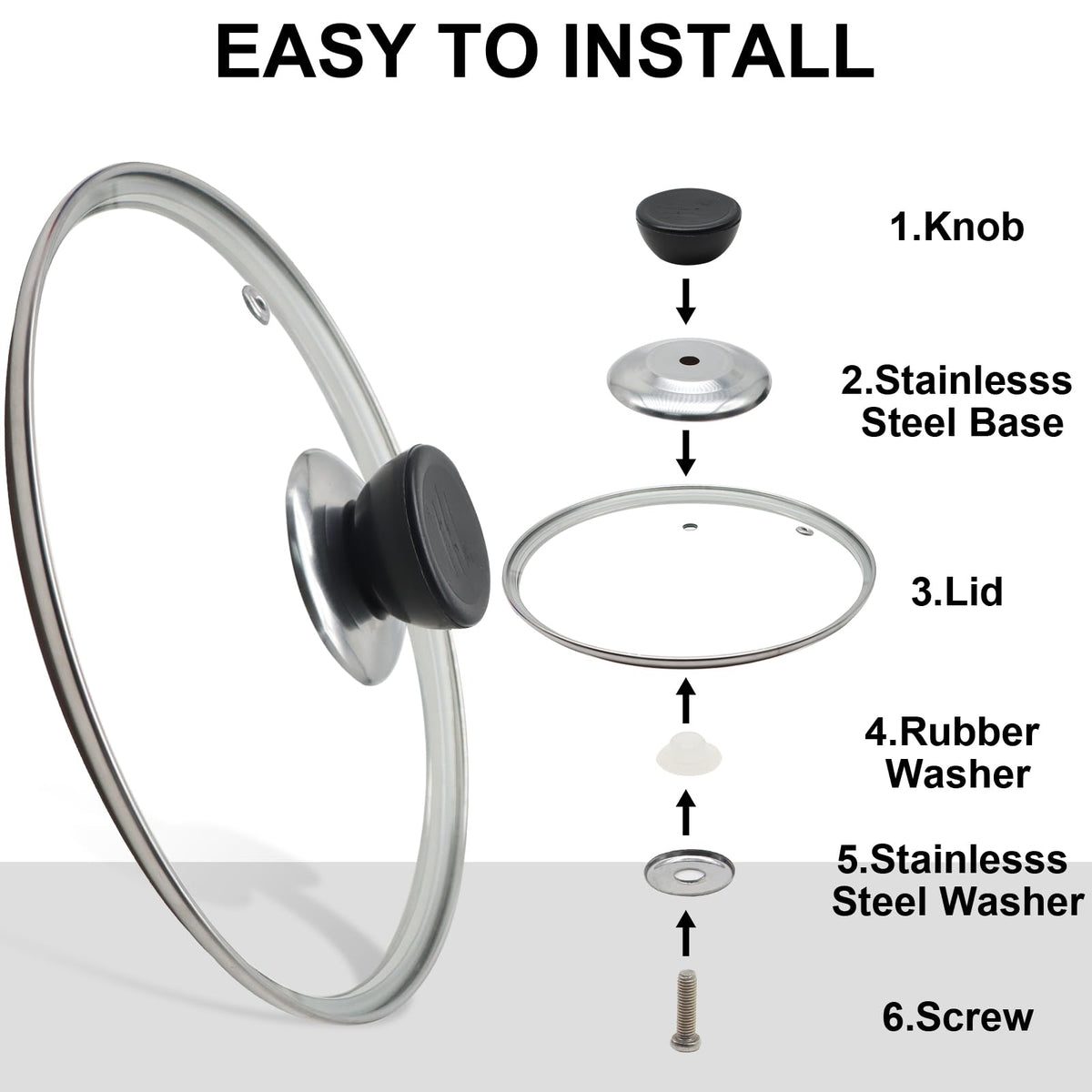 8 Inch Tempered Glass Lid with Stainless Steel Rim F493