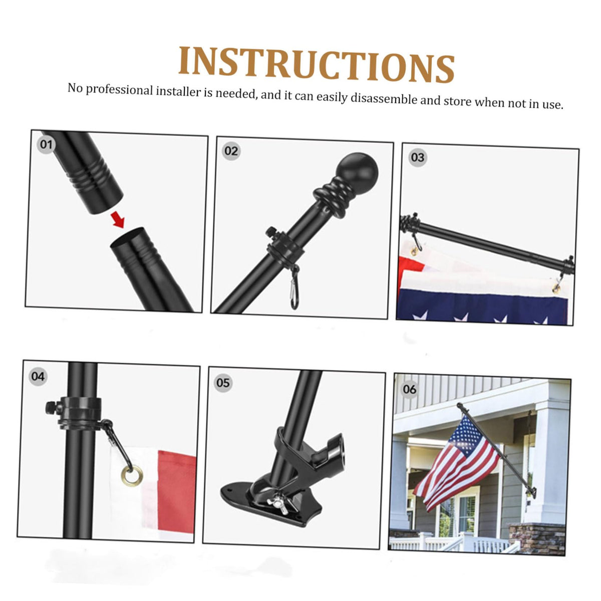 Black Stainless Steel Rotating Flagpole Holder Set B768