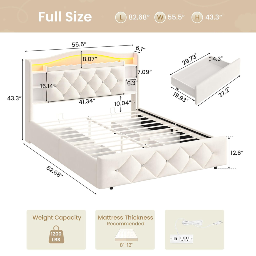 Full Size Velvet Upholstered Platform Bed with 4 Storage Drawers J282822