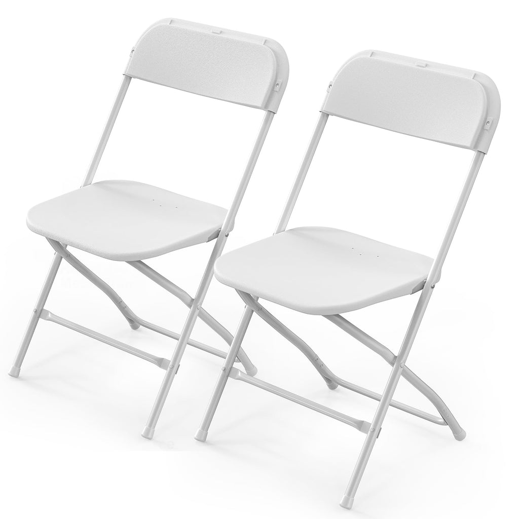 White Plastic Folding Chairs, Set of 2, Steel Frame L7394