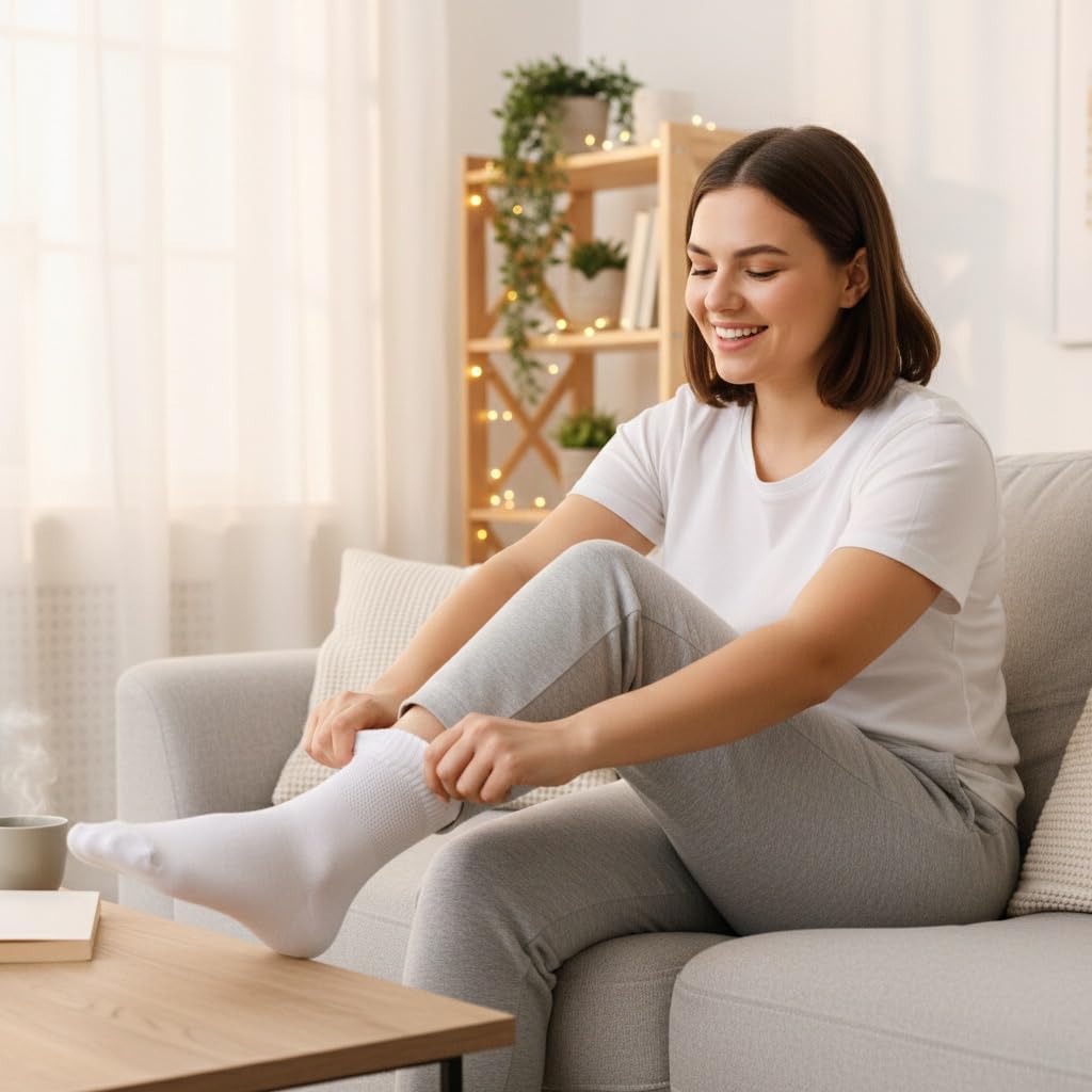 White Bamboo Diabetic Socks Size 6–9 H473900