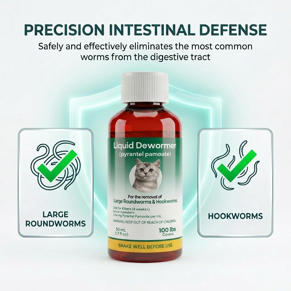 Liquid Dewormer for Cats & Kittens Pyrantel Pamoate Oral Suspension 50ml F869814