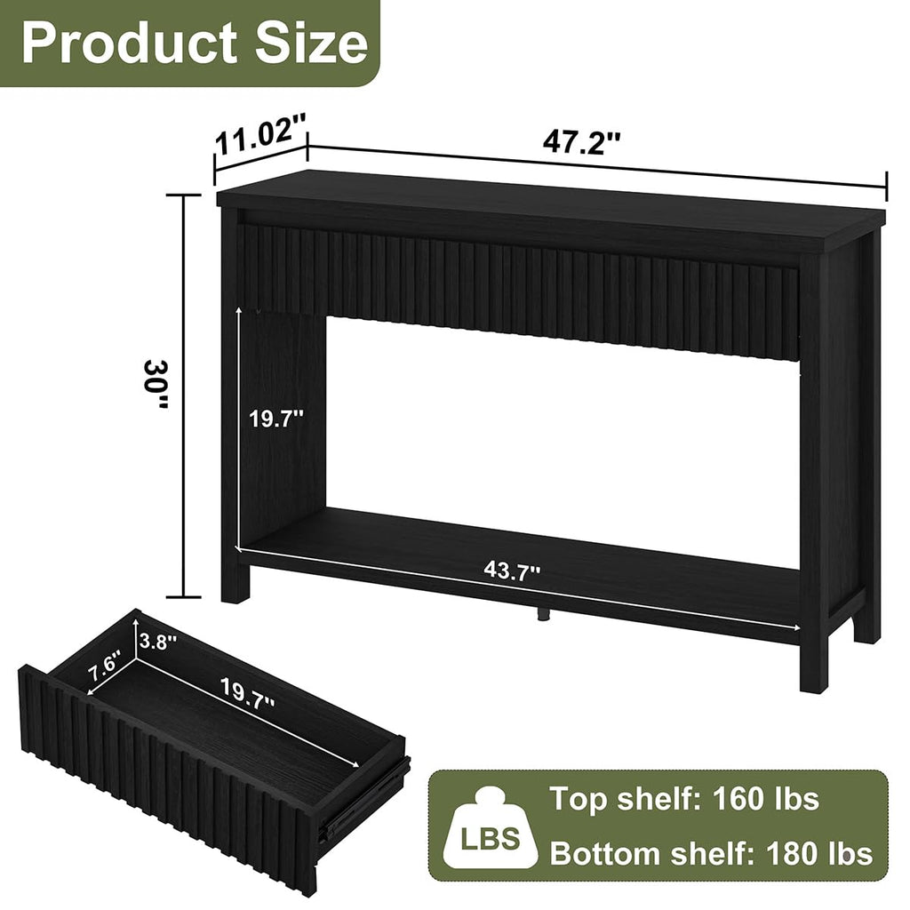 Black Wood Grain Console Table and 3 Tier Bookshelf Set B6128