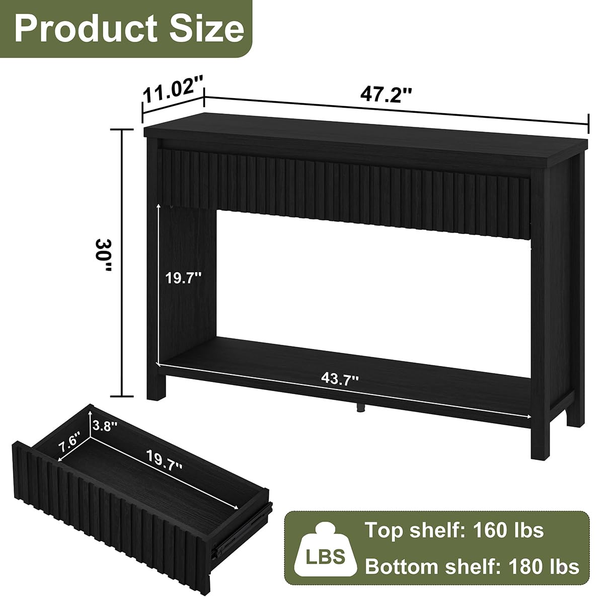 Black Wood Grain Console Table and 3 Tier Bookshelf Set B6128