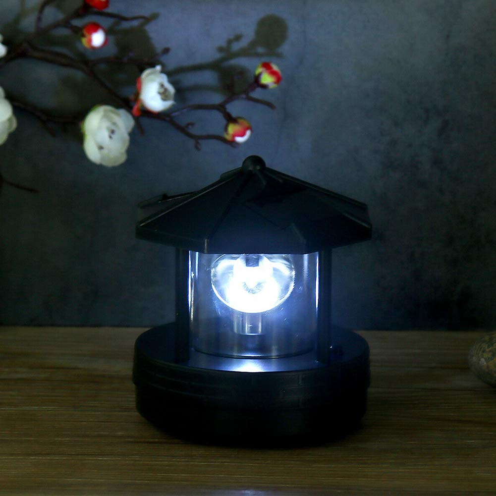 4.33inch LED Solar Powered Lighthouse IP44 Waterproof 360 Degree Rotating Lamp Black A773653