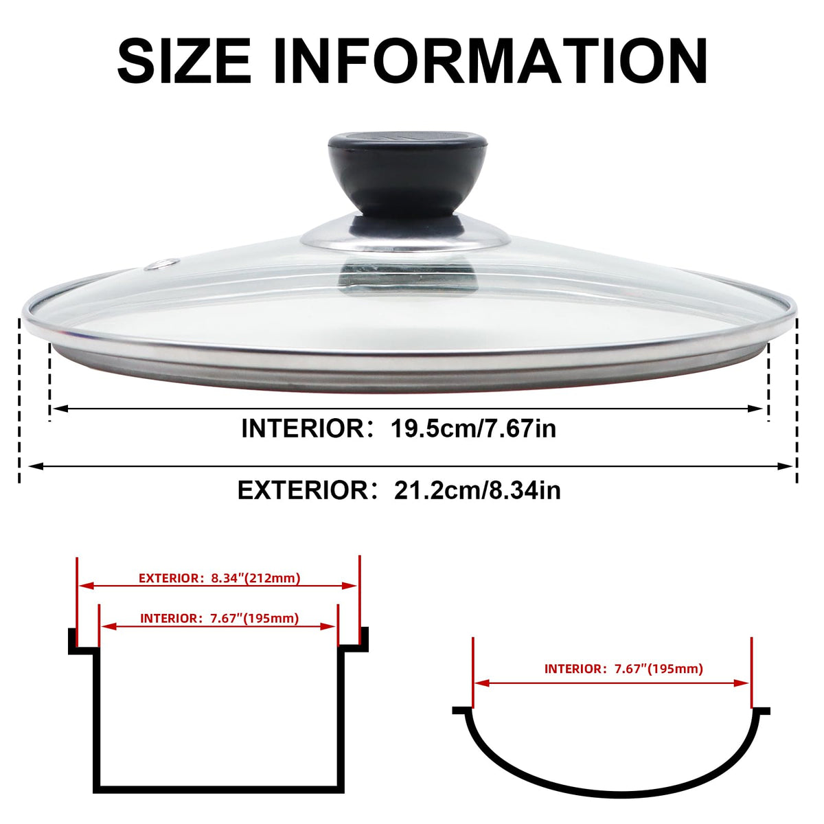 8 Inch Tempered Glass Lid with Stainless Steel Rim F493