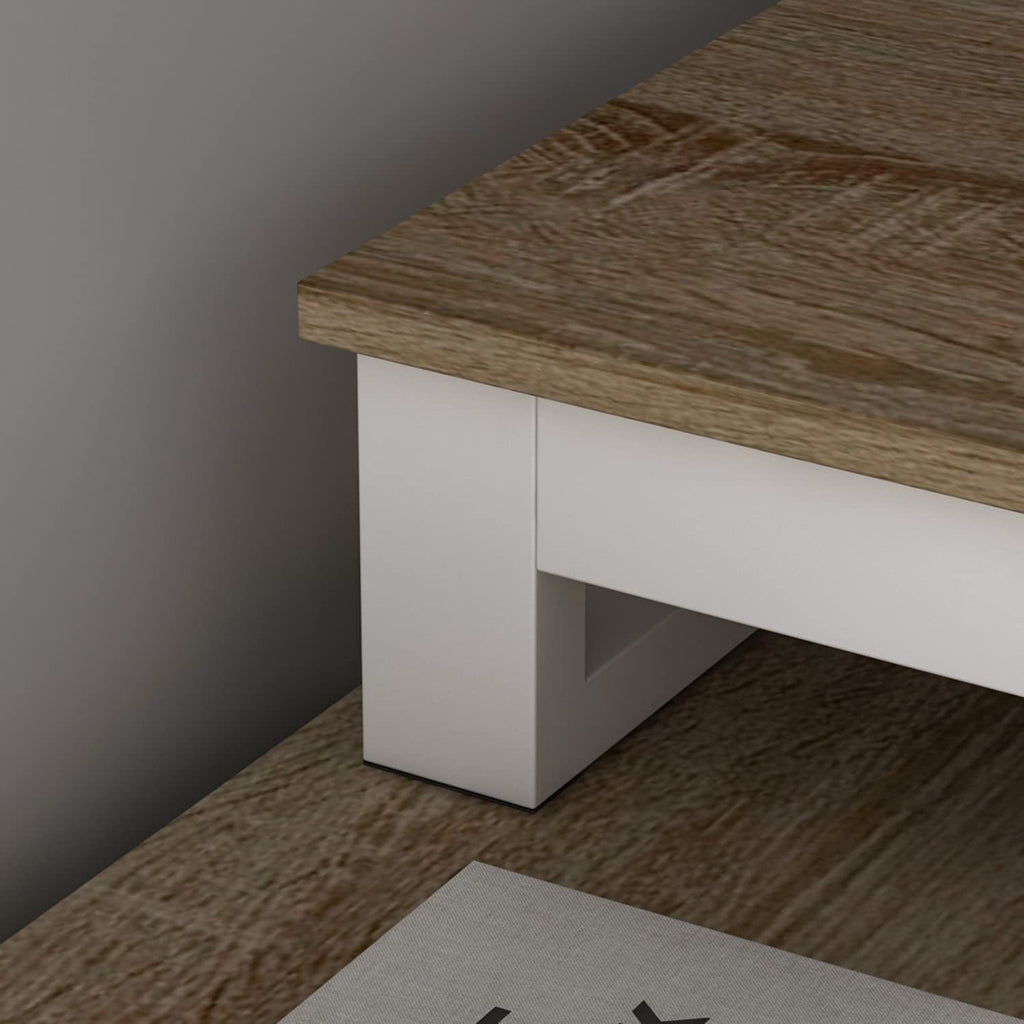 54 Inch Walnut and White L-Shaped Corner Desk with 3 Drawers and 2 Shelves K6114