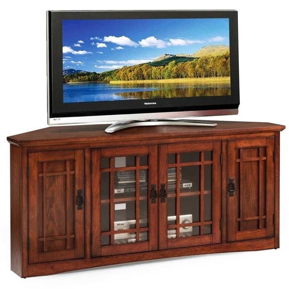 56" Corner TV Stand with Tempered Glass Doors and Adjustable Shelves W379562