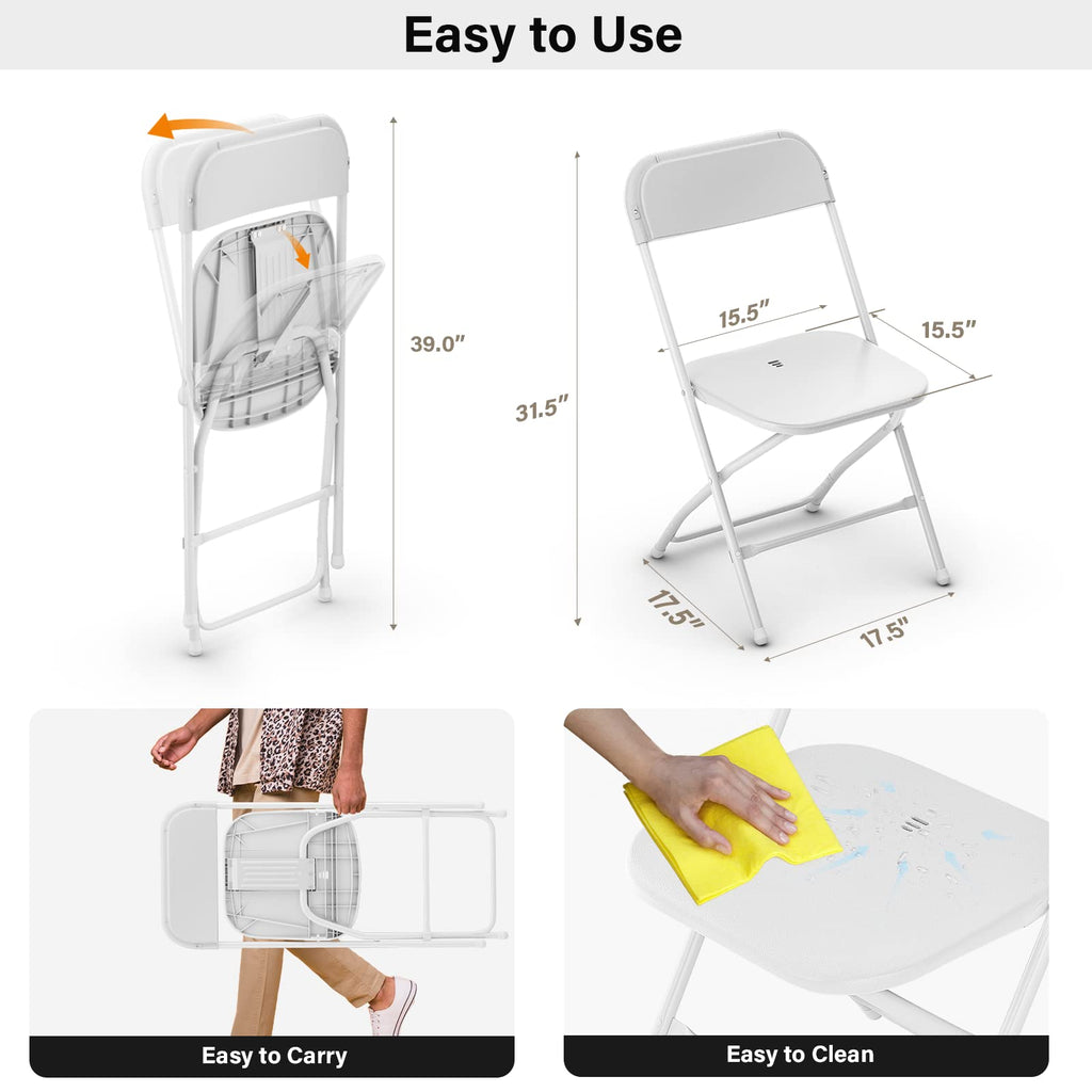 White Plastic Folding Chairs, Set of 2, Steel Frame L7394