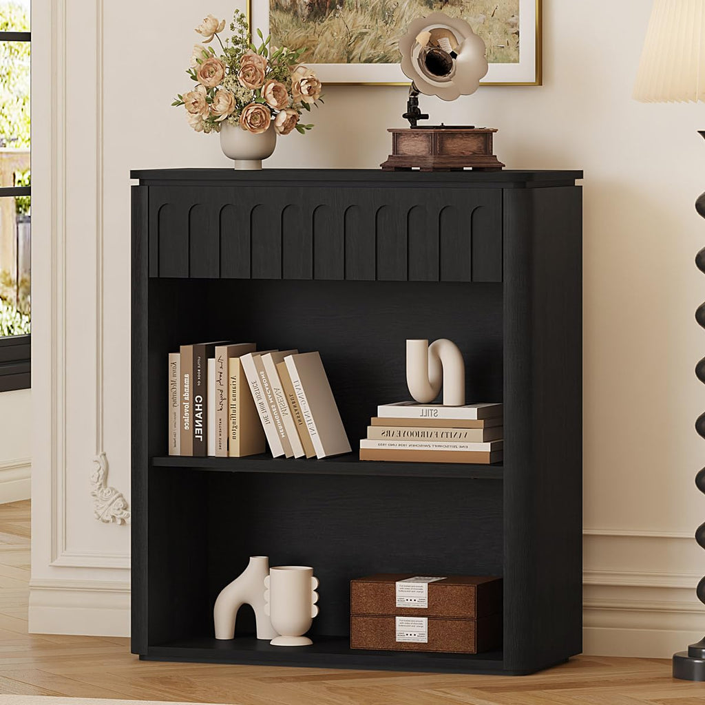 Black Wood Grain Console Table and 3 Tier Bookshelf Set B6128