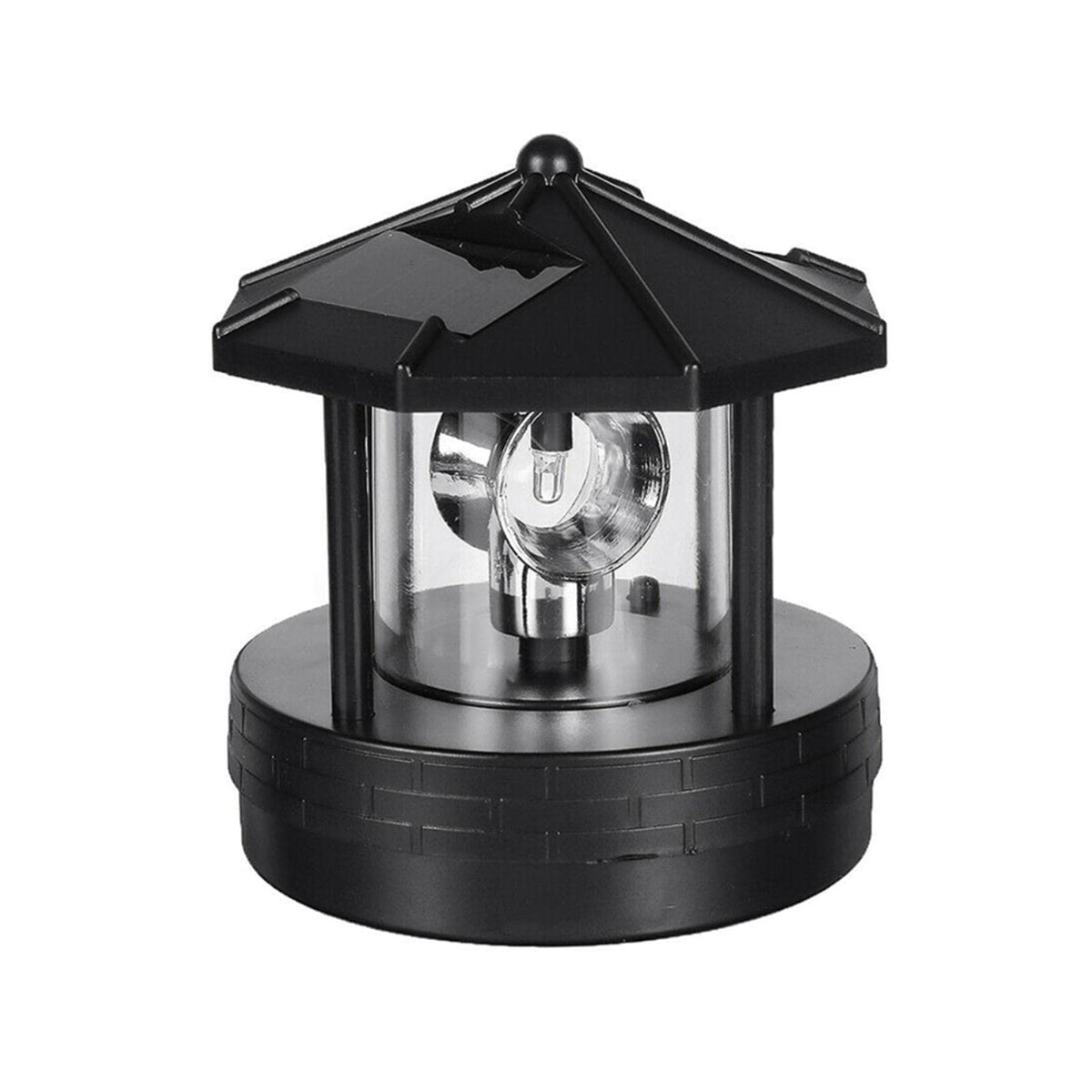4.33inch LED Solar Powered Lighthouse IP44 Waterproof 360 Degree Rotating Lamp Black A773653