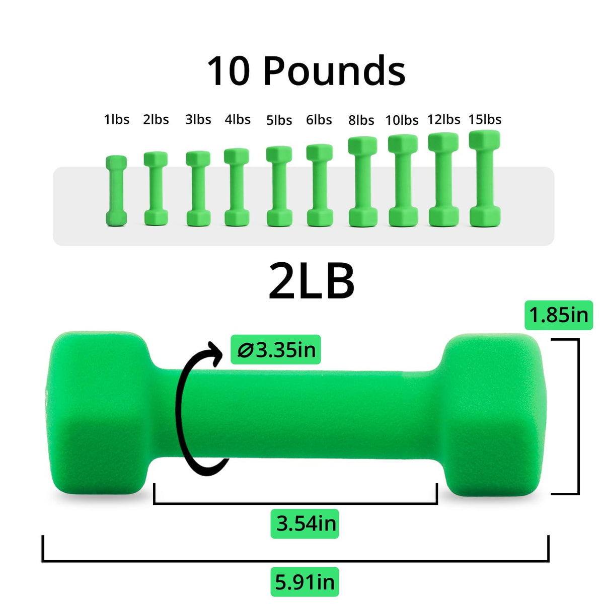 Set of 2 Rubber Hex Dumbbell Weight, 5-50 LB E14199