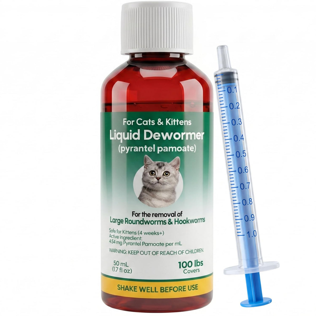 Liquid Dewormer for Cats & Kittens Pyrantel Pamoate Oral Suspension 50ml F869814