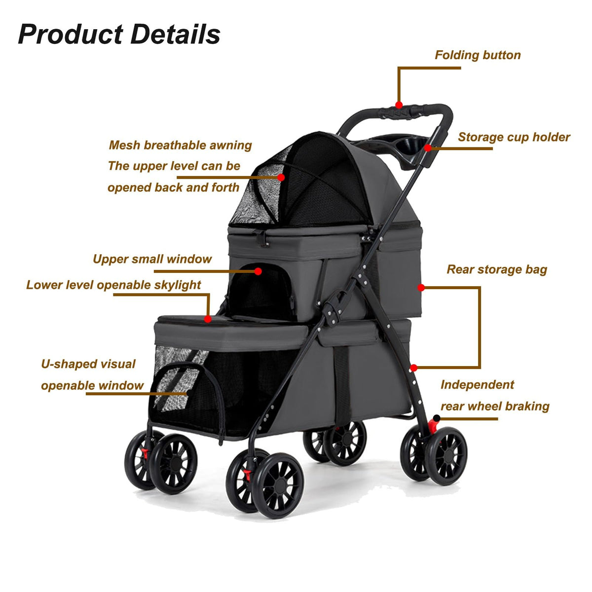 Double Dog Stroller for Medium Small Dogs and Cats H5481