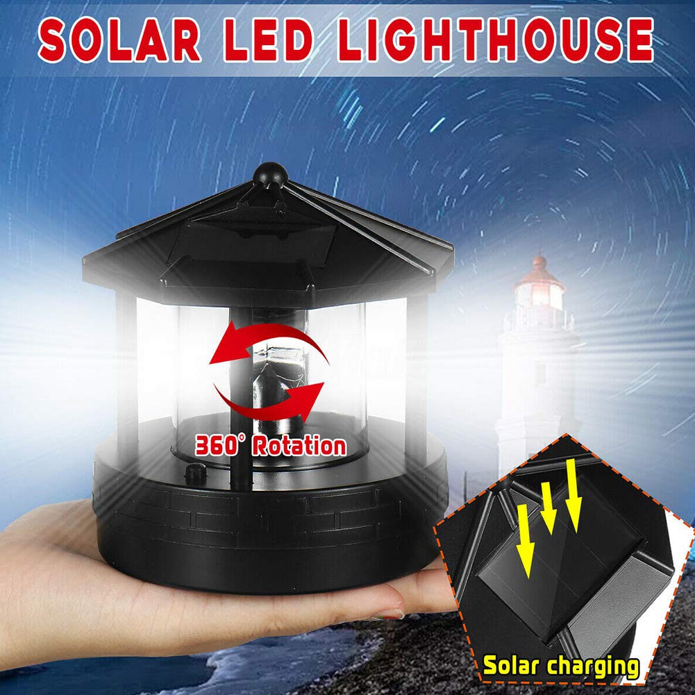 4.33inch LED Solar Powered Lighthouse IP44 Waterproof 360 Degree Rotating Lamp Black A773653