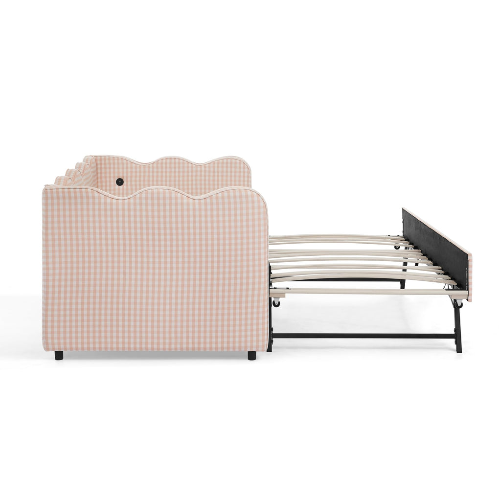 Pink Twin Size Gingham Daybed with Trundle P64833