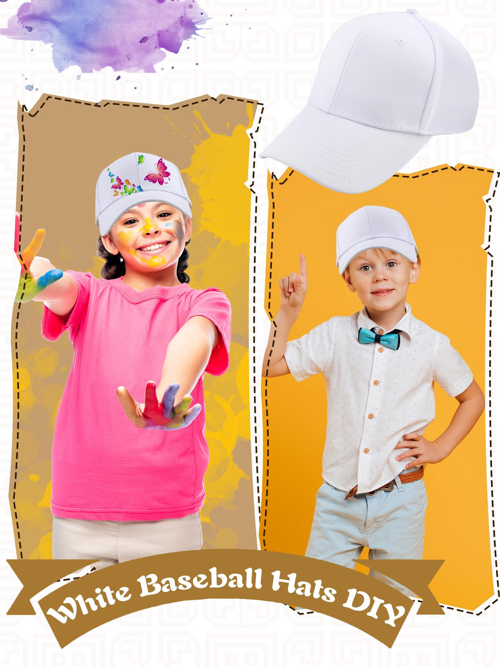 30 Pcs White Cotton Kids Baseball Cap E27377