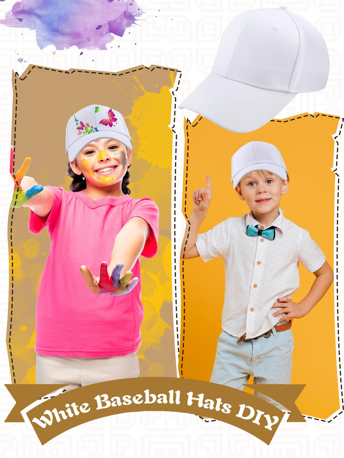 30 Pcs White Cotton Kids Baseball Cap E27377