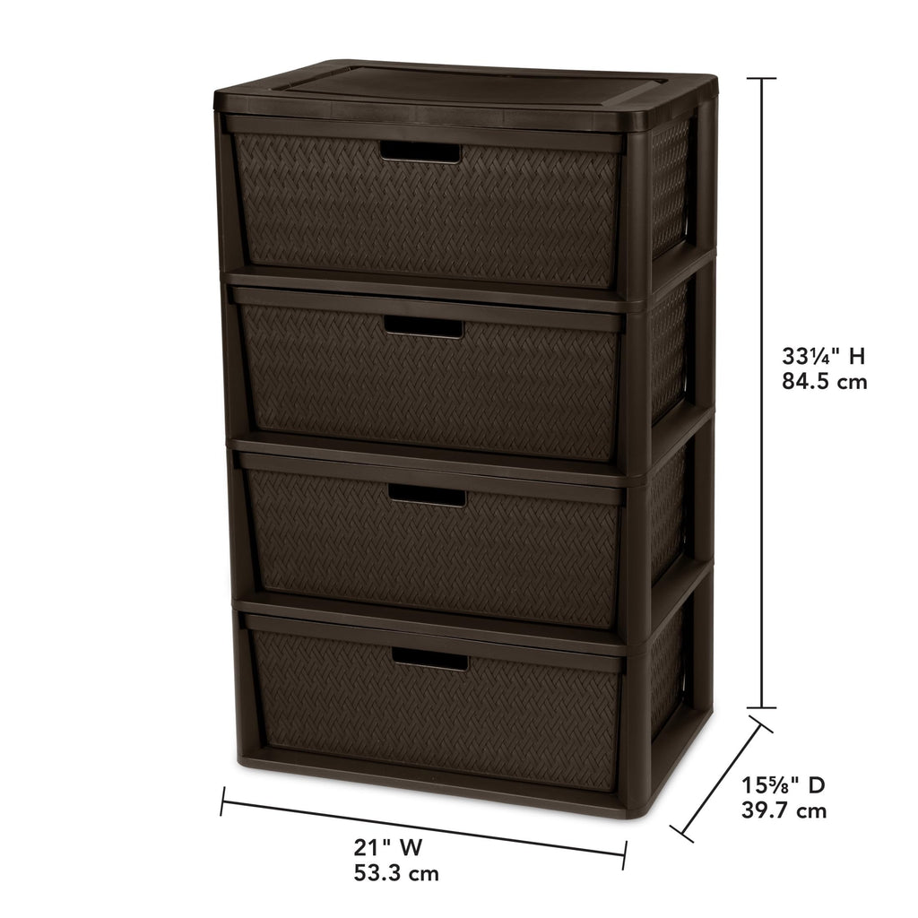 Brown 4 Drawer Plastic Storage Tower with Removable Bins T369965