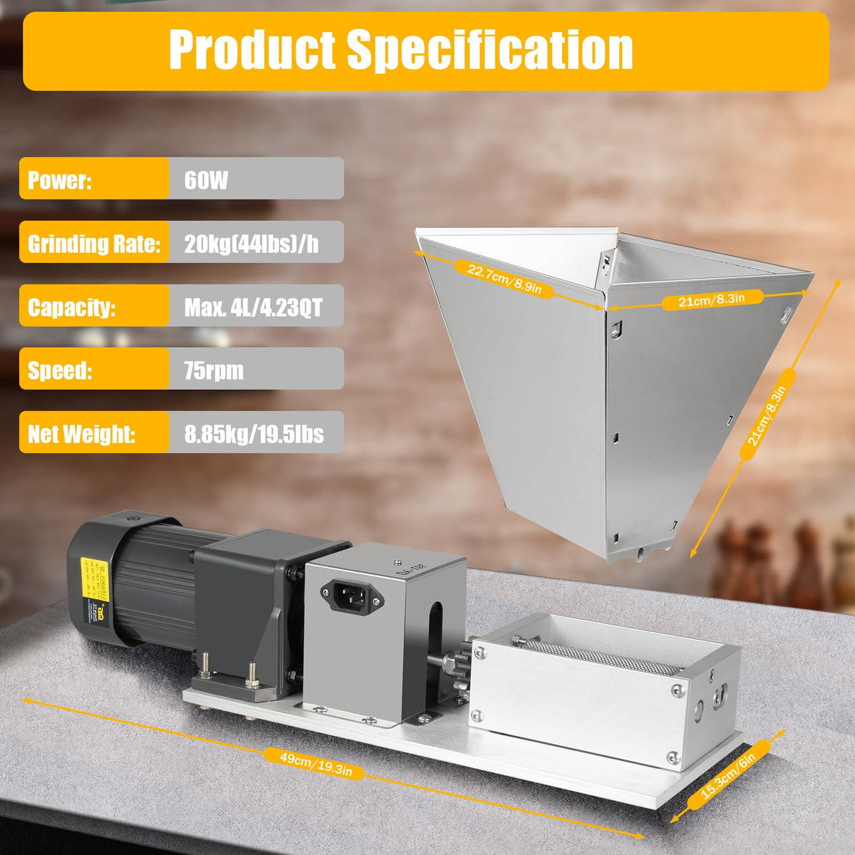 110V 60W Stainless Steel Grain Mill D809889