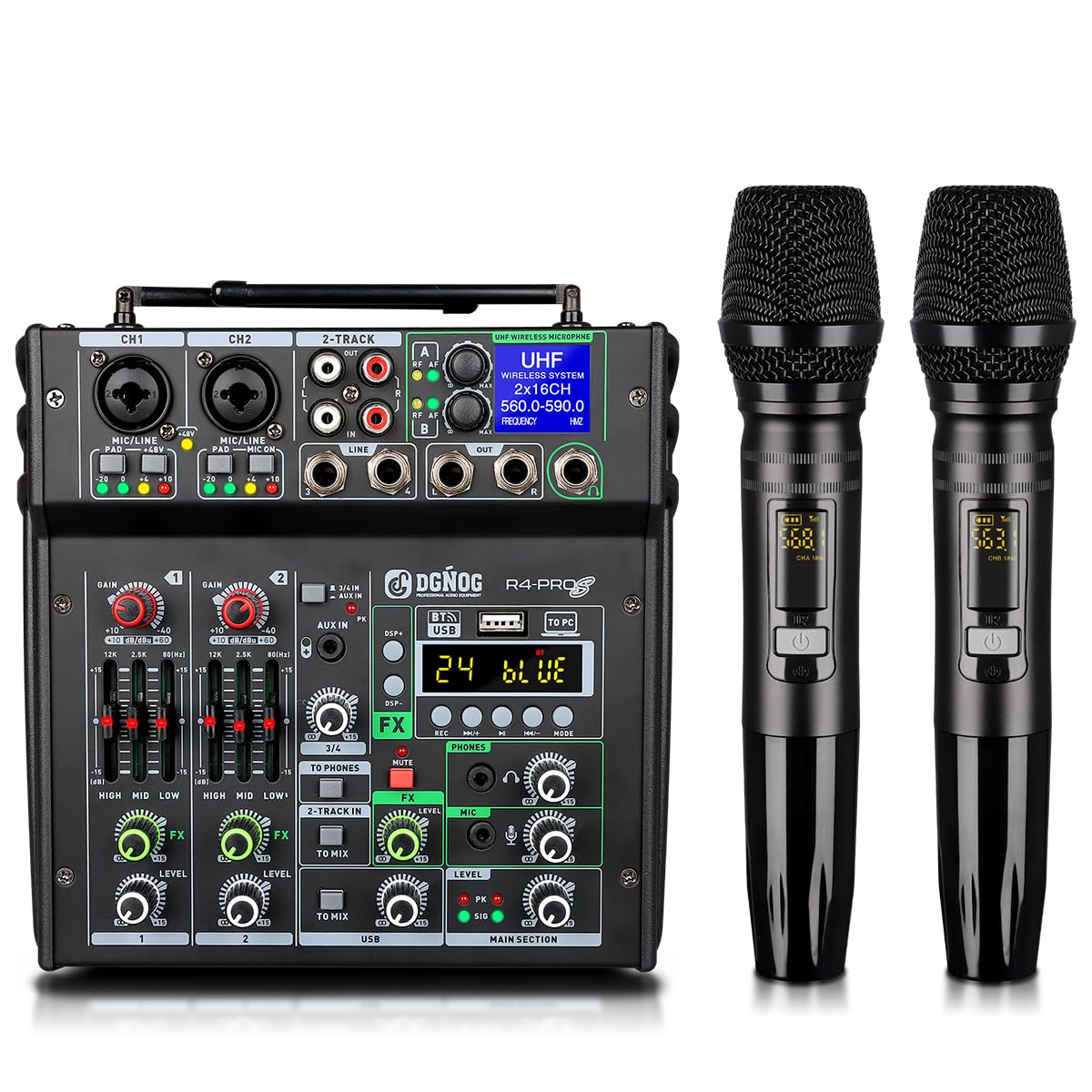 4 Channel Karaoke Mixer with 2 Wireless Microphones L246200