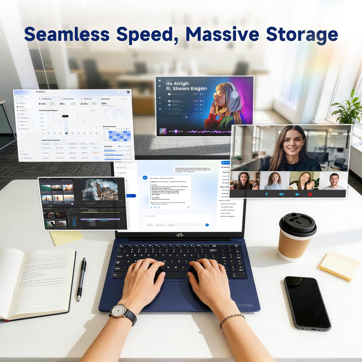 15.6" FHD Laptop, Intel 4 Cores, 8GB RAM, 256GB SSD I745523