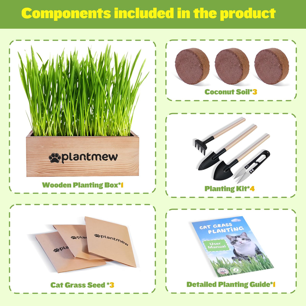 Cat Grass Kit with Seeds, Soil & Planter Pots T8336