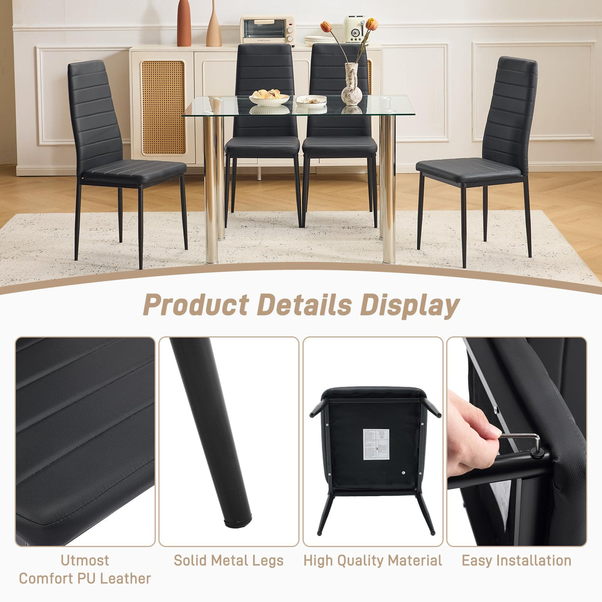 Black PU Leather Dining Chairs Set of 4 I56476