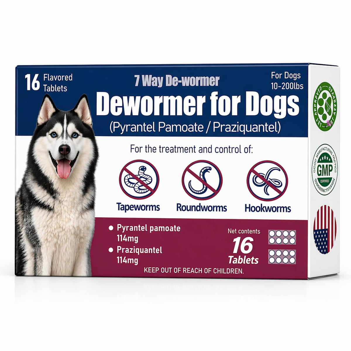 Dewormer for Dogs with Praziquantel & Pyrantel Pamoate, 16 Tablets O1348