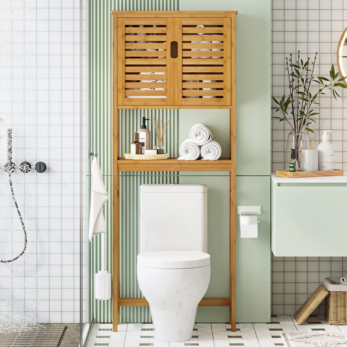 Over The Toilet Storage Cabinet with Adjustable Shelves Bamboo K54223