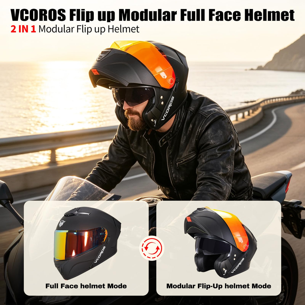 Flip Up Modular Motorcycle Helmet Dual Visor L157