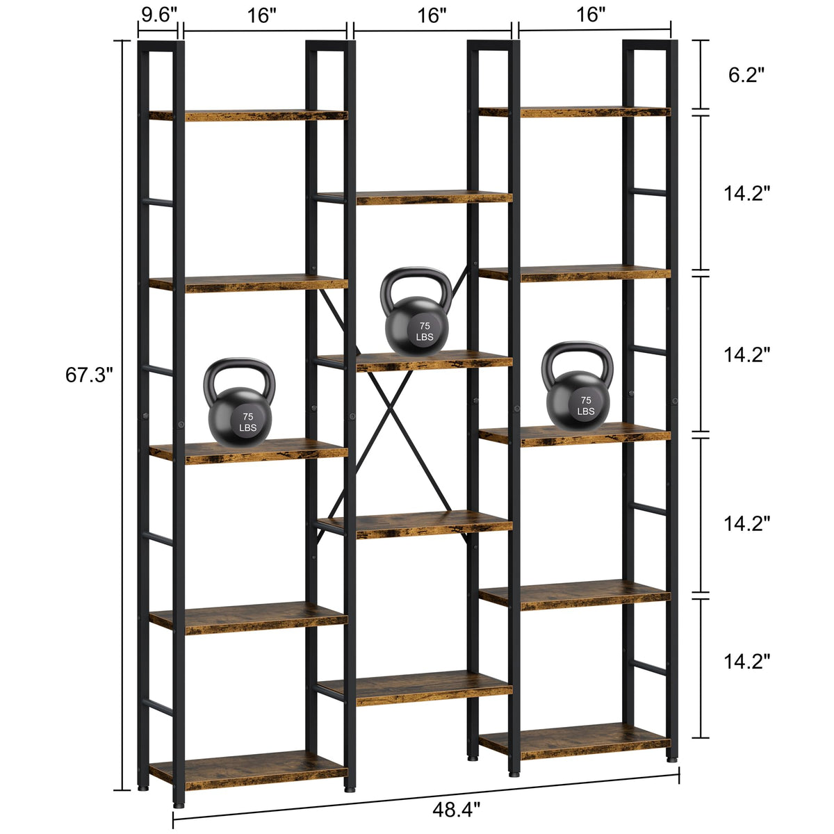 5 Tier Rustic Wood & Metal Bookshelf F979694