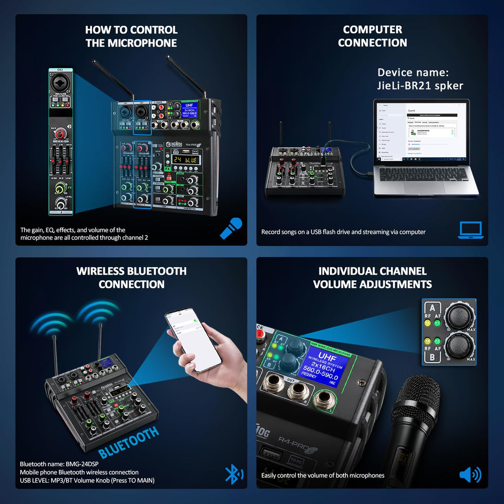 4 Channel Karaoke Mixer with 2 Wireless Microphones L246200