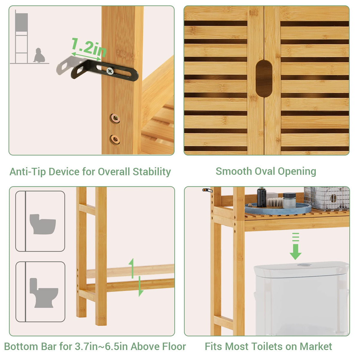 Over The Toilet Storage Cabinet with Adjustable Shelves Bamboo K54223