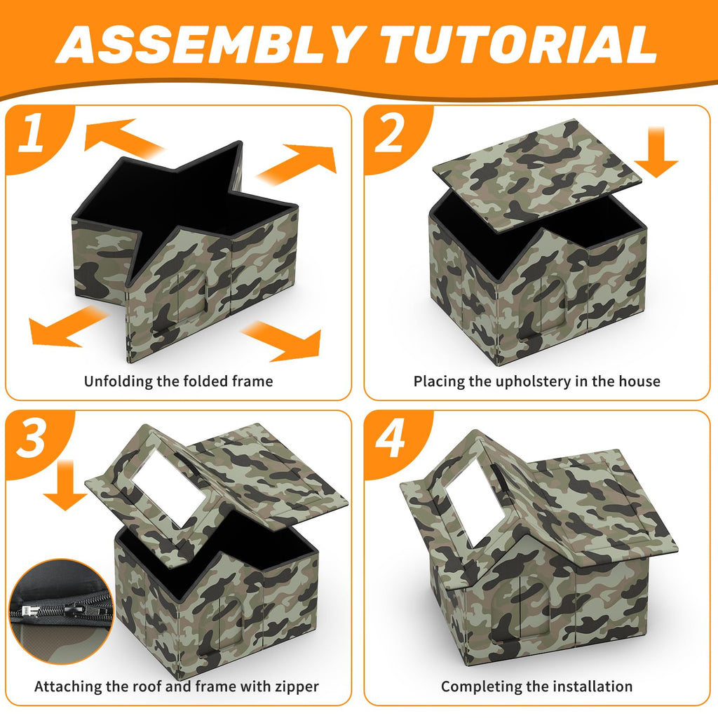 Weatherproof Collapsible Outdoor Cat House with Door and Soft Mat V341