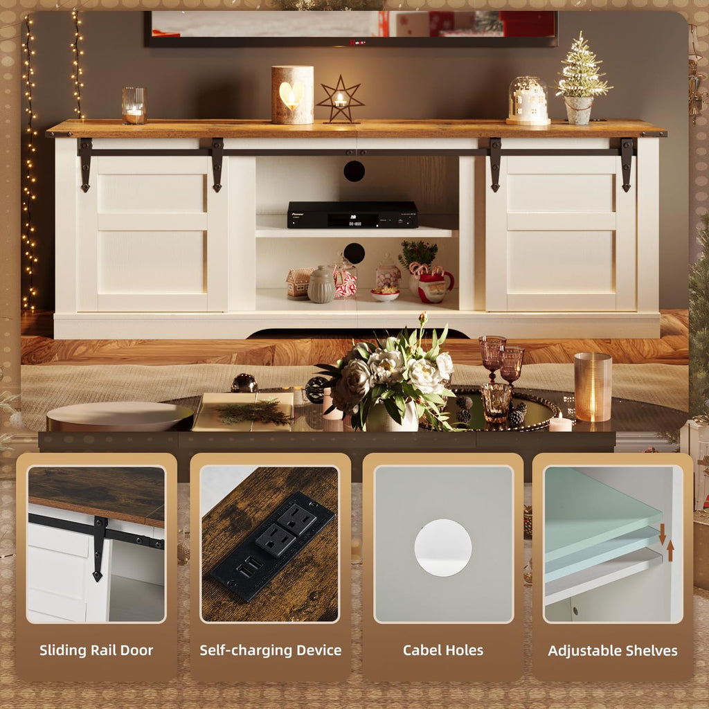 58" Farmhouse TV Stand with Sliding Barn Doors and Storage Cabinets V26811