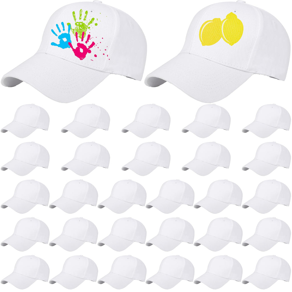 30 Pcs White Cotton Kids Baseball Cap E27377