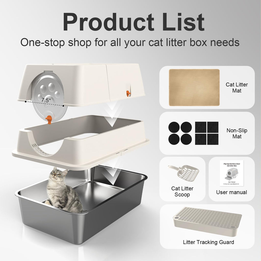 XL Stainless Steel Enclosed Litter Box with Lid H4721