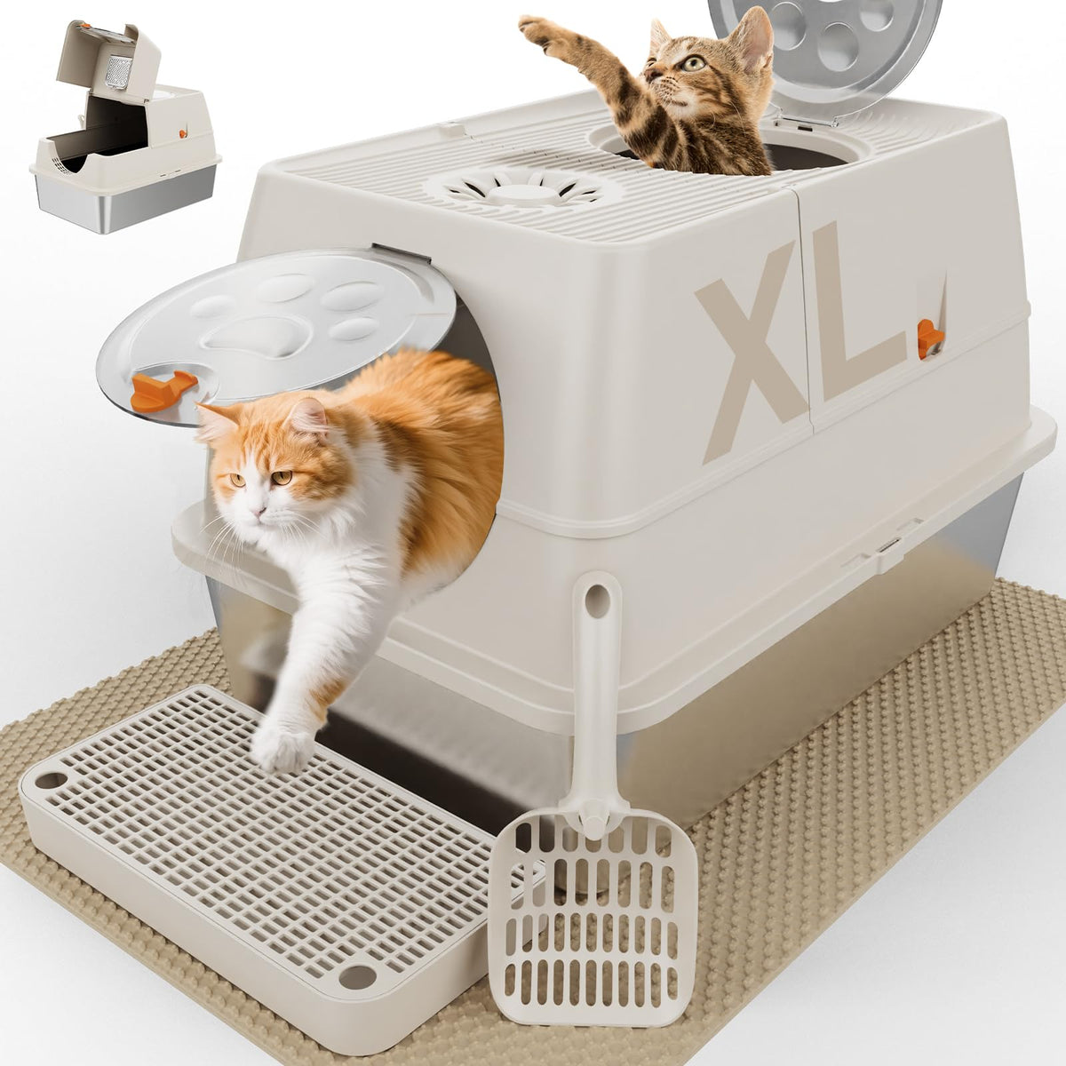 XL Stainless Steel Enclosed Litter Box with Lid H4721