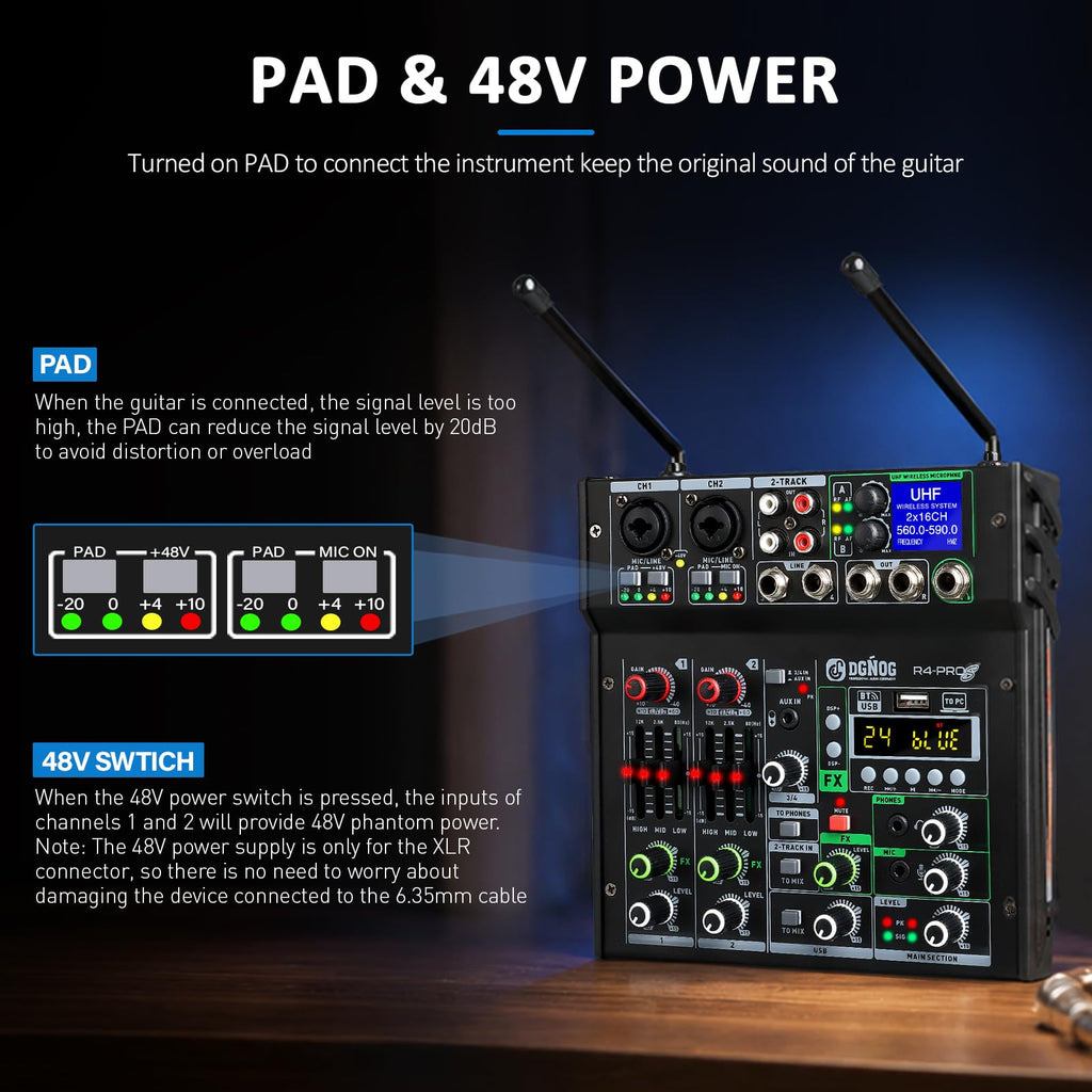 4 Channel Karaoke Mixer with 2 Wireless Microphones L246200
