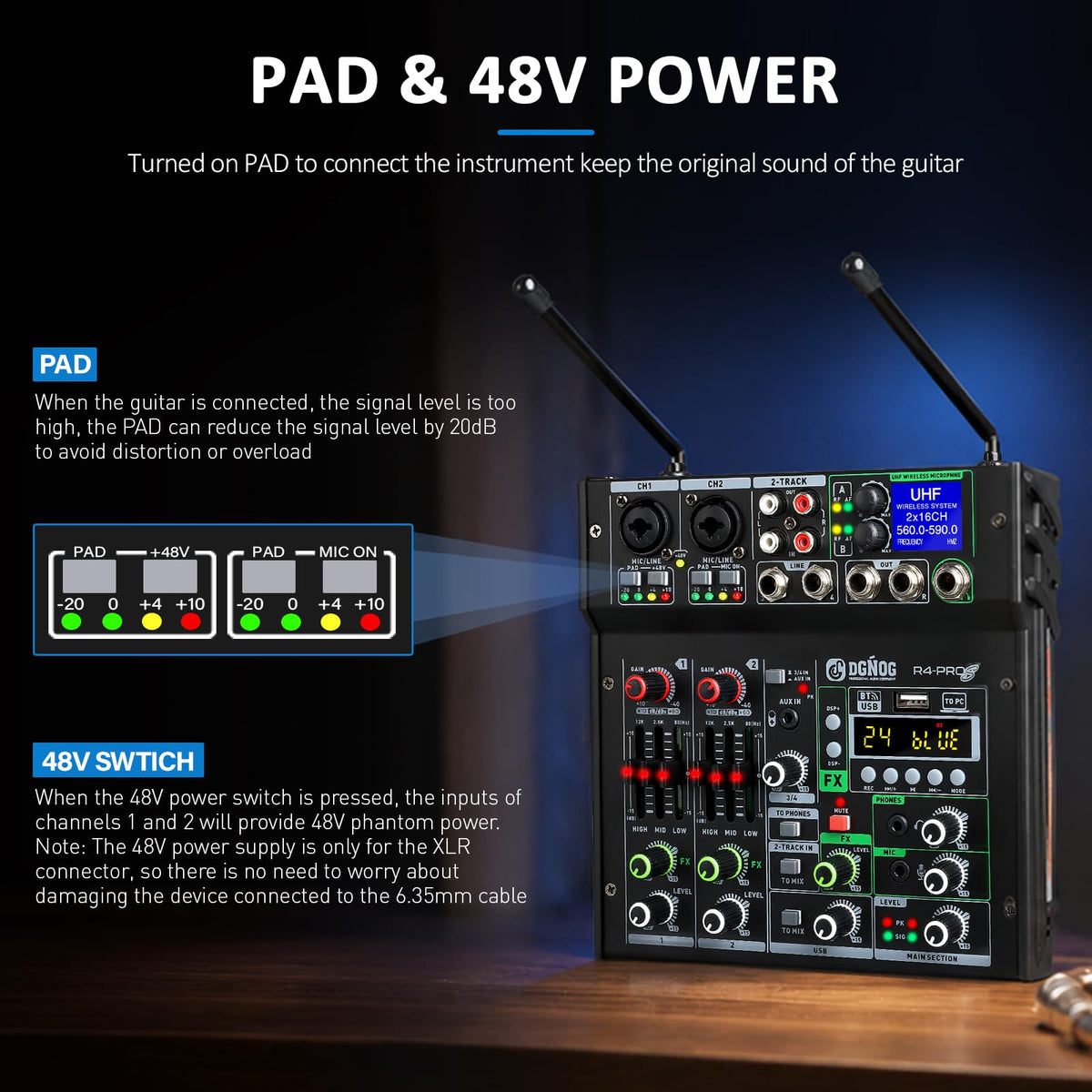 4 Channel Karaoke Mixer with 2 Wireless Microphones L246200