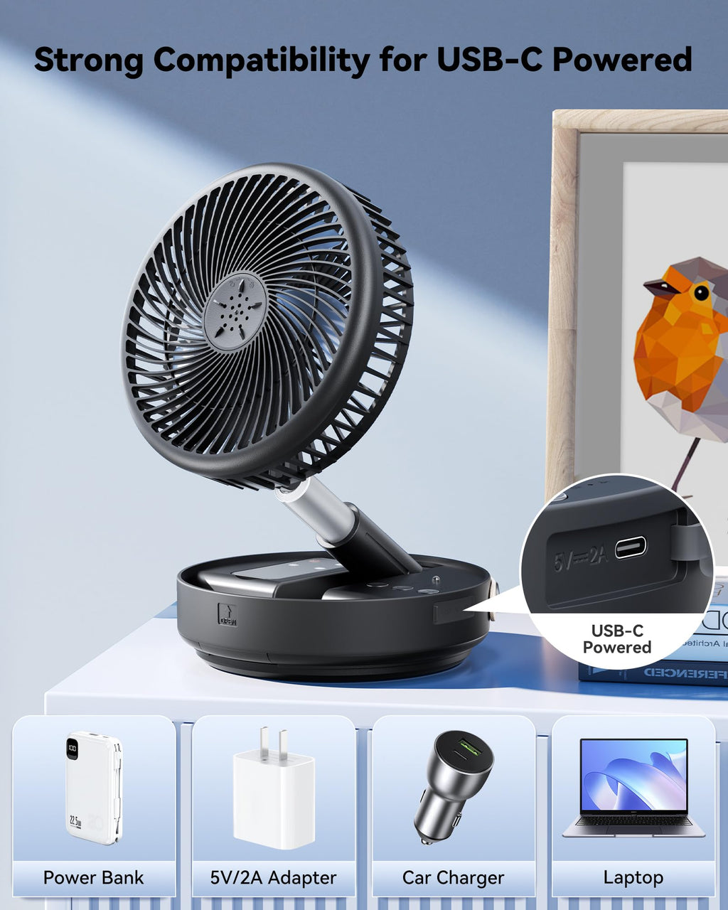 Portable Oscillating Travel Fan with Remote V44251